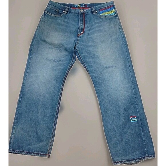 COOGI Y2K Baggy Jeans 42x33 Wide Leg Hip-Hop Denim Streetwear Patchwork Logo - Picture 4 of 16
